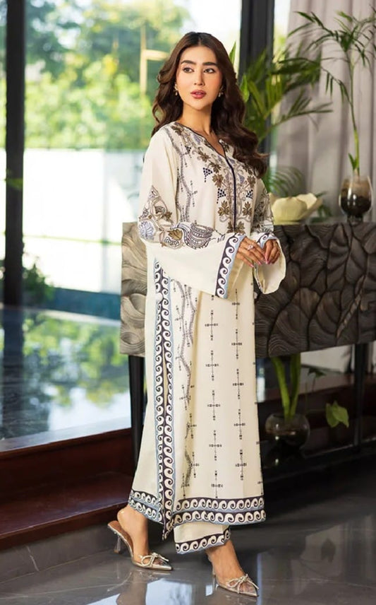 Cool Beige Printed 2pc Co-ord set All season Midway Arts