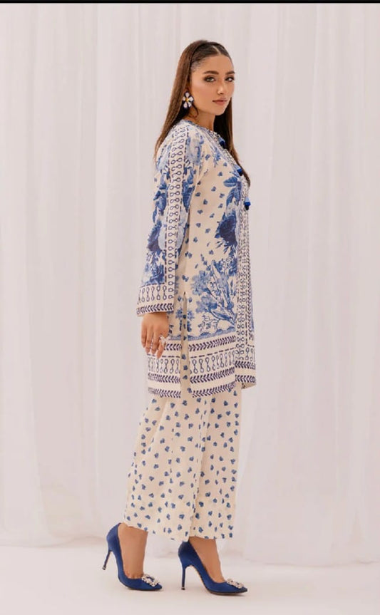 Cord Set printed 2 Piece Blended Lawn Silk Suit