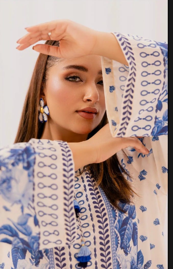 Cord Set printed 2 Piece Blended Lawn Silk Suit