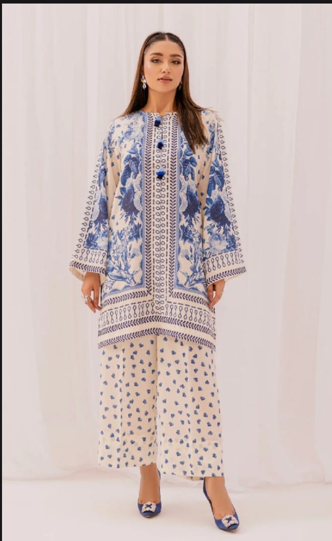 Cord Set printed 2 Piece Blended Lawn Silk Suit