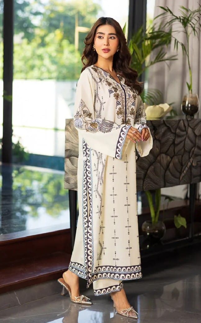 Cool Beige Printed 2pc Co-ord set All season Midway Arts