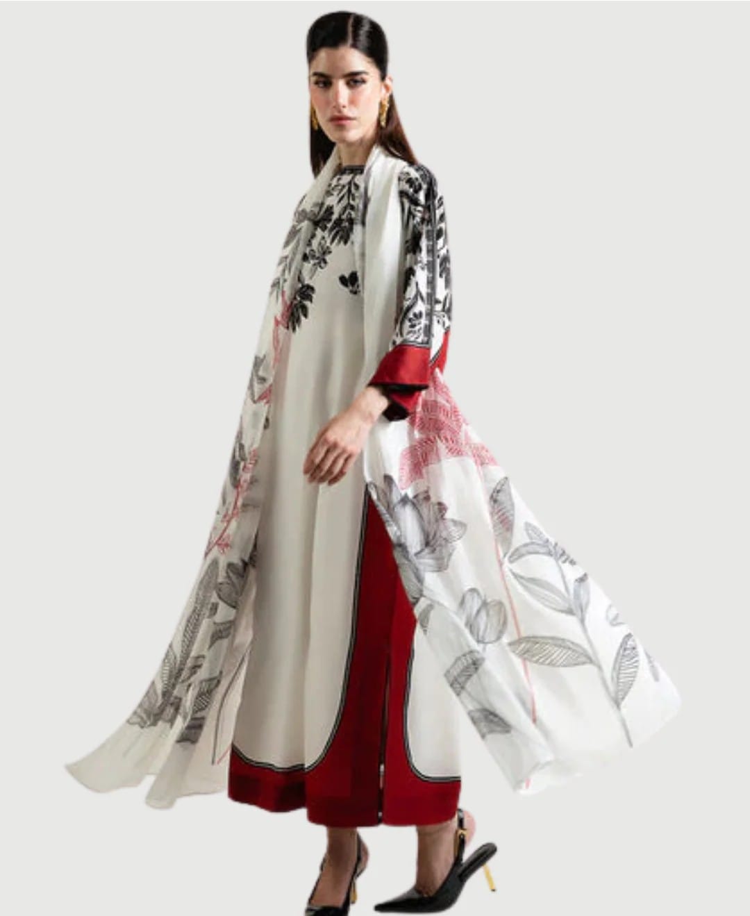 Lulusar Premium printed 3-piece long cord set, crafted from high-quality silk